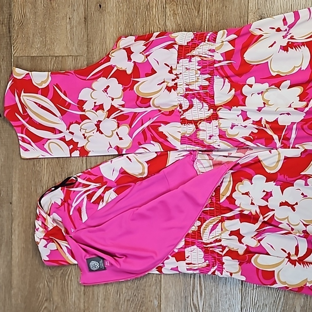 Vince Camuto Stretch Jersey Pink Red White Floral Sleeveless V Neck Maxi Dress - Picture 10 of 16